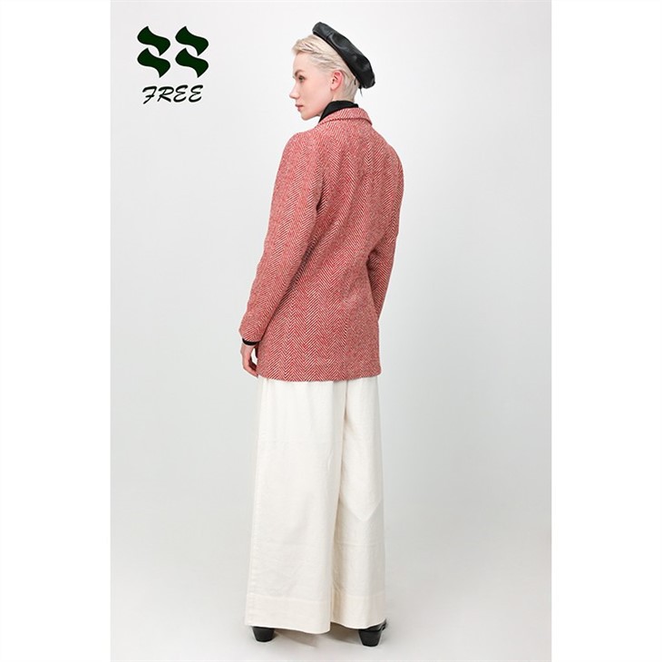 Ladies Red Wool Long Sleeve Winter Coat