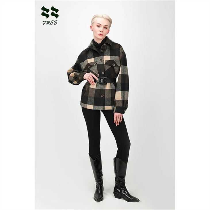 Oversize Heavy Check Coat With Button For Women